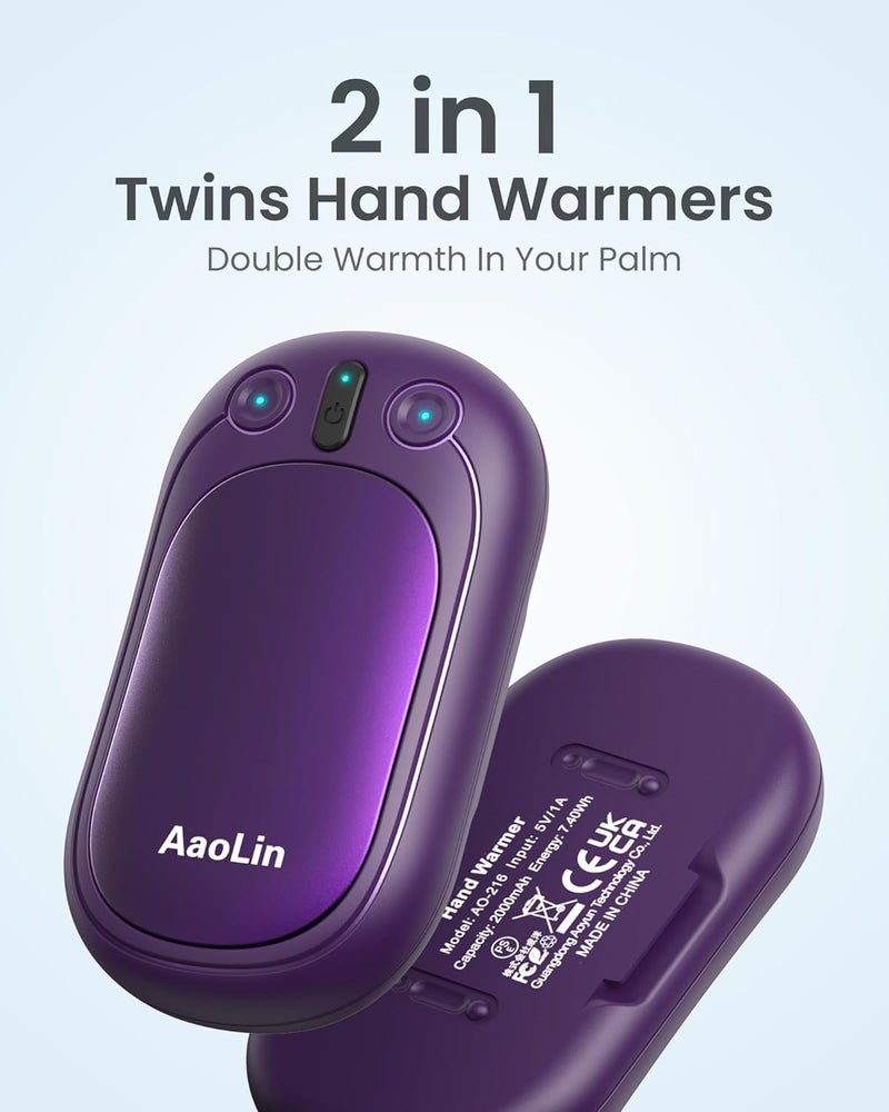 AaoLin AI Hand Warmers Rechargeable, 2 Pack Electric Hand Warmers Reusable, 12Hrs Long Heating, Portable Pocket Handwarmer Great Gift for Outdoors, Camping, Golf, Hunting Gear - Image 2